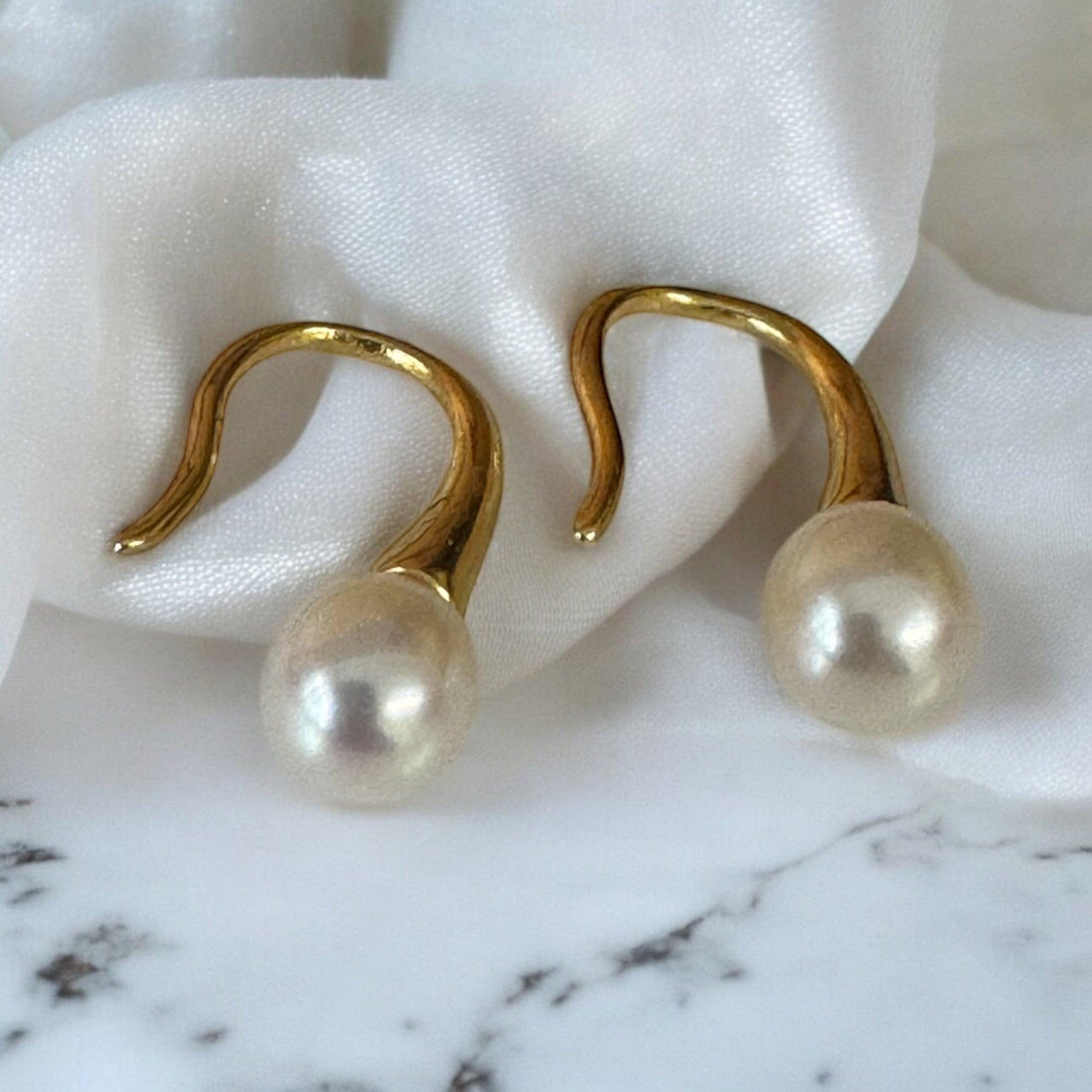 dainty pearls on gold hook earrings