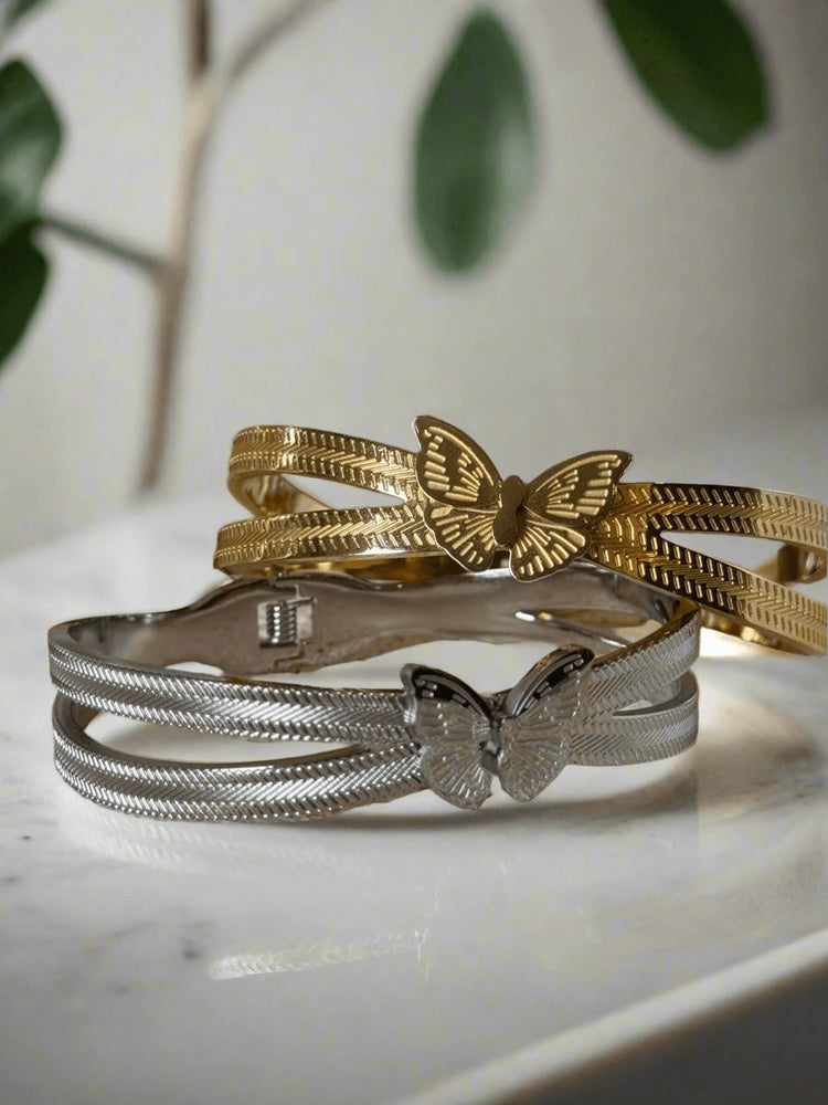 Gold and Silver Butterfly Bangles made 18k Gold Plated PVD Stainless Steel Waterproof Bangles