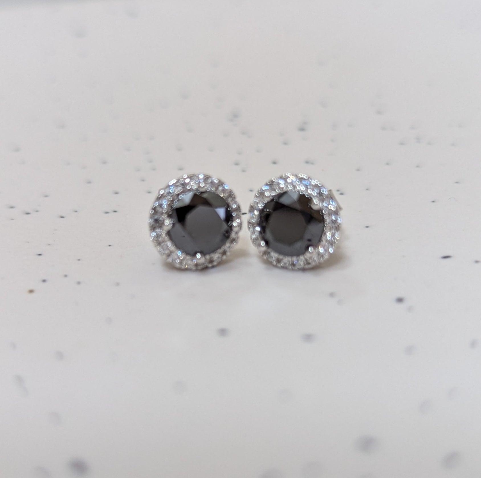Black Moissanite Stud Earrings Round Halo 6mm image 0