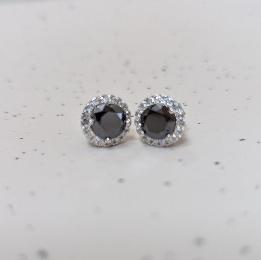 Black Moissanite Stud Earrings Round Halo 6mm image 0