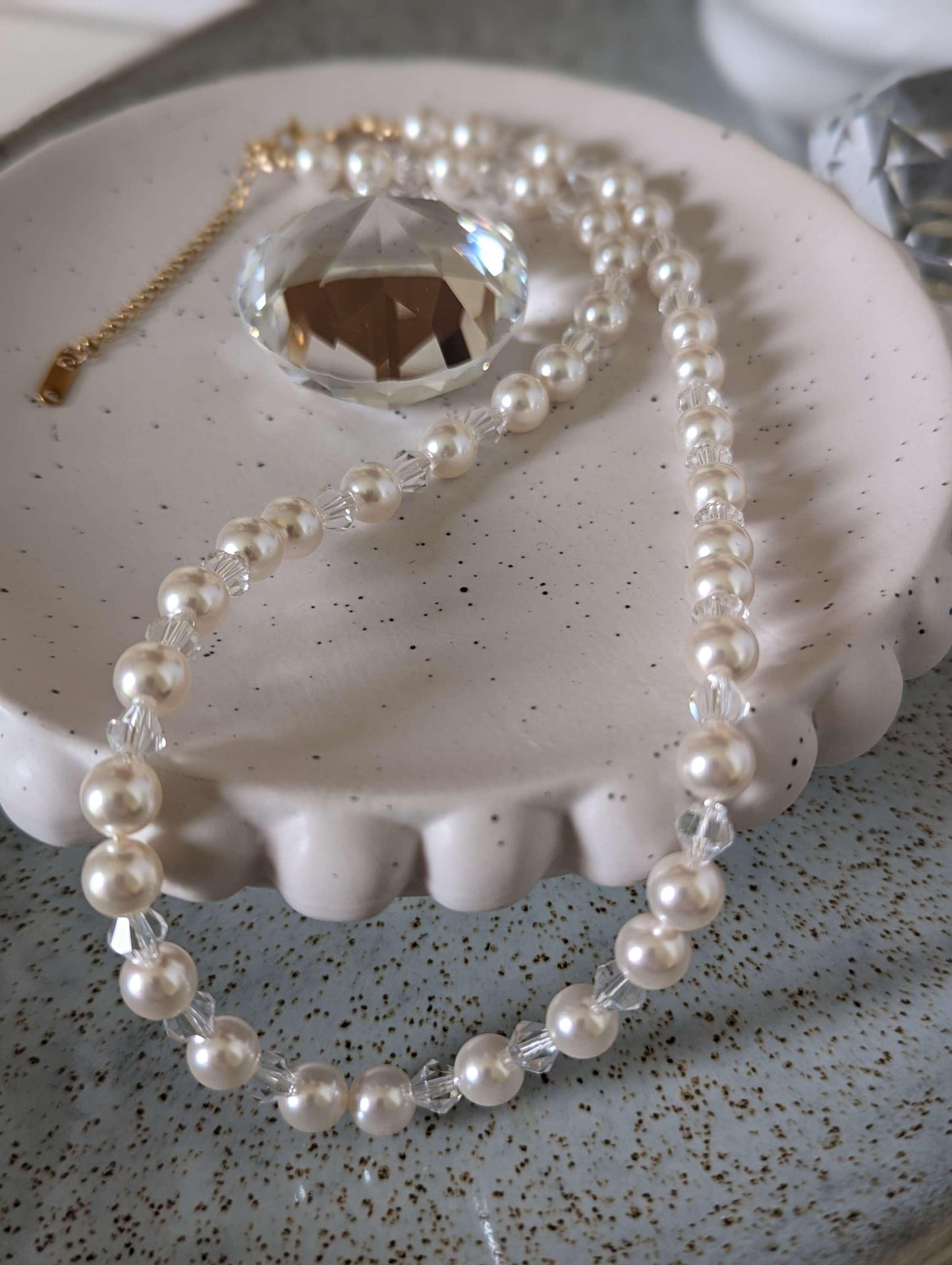 Swarovski pearl crystal necklace gold filled bridal jewellery