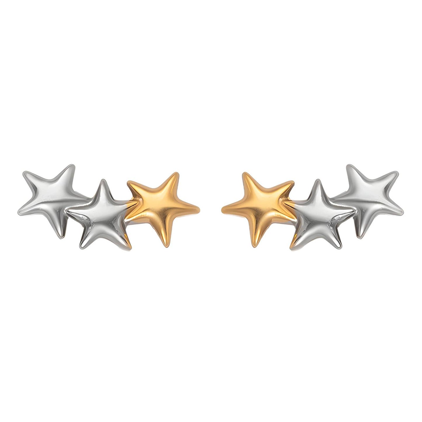 Mini Triple Star Stud Earrings – Stainless Steel & Two-Tone Design