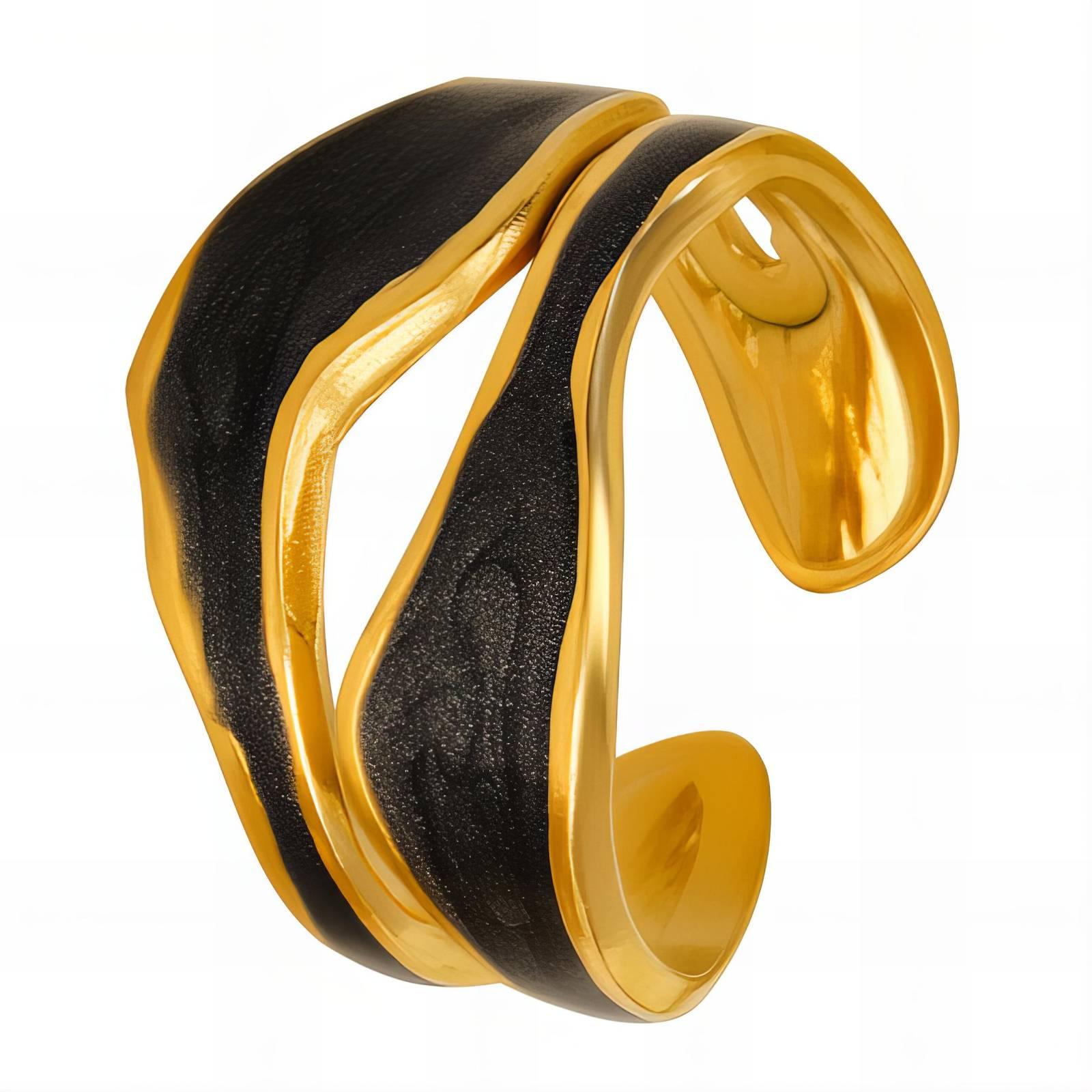 18k Gold Plated Twisted Adustable Ring with Enamel Finish image 2