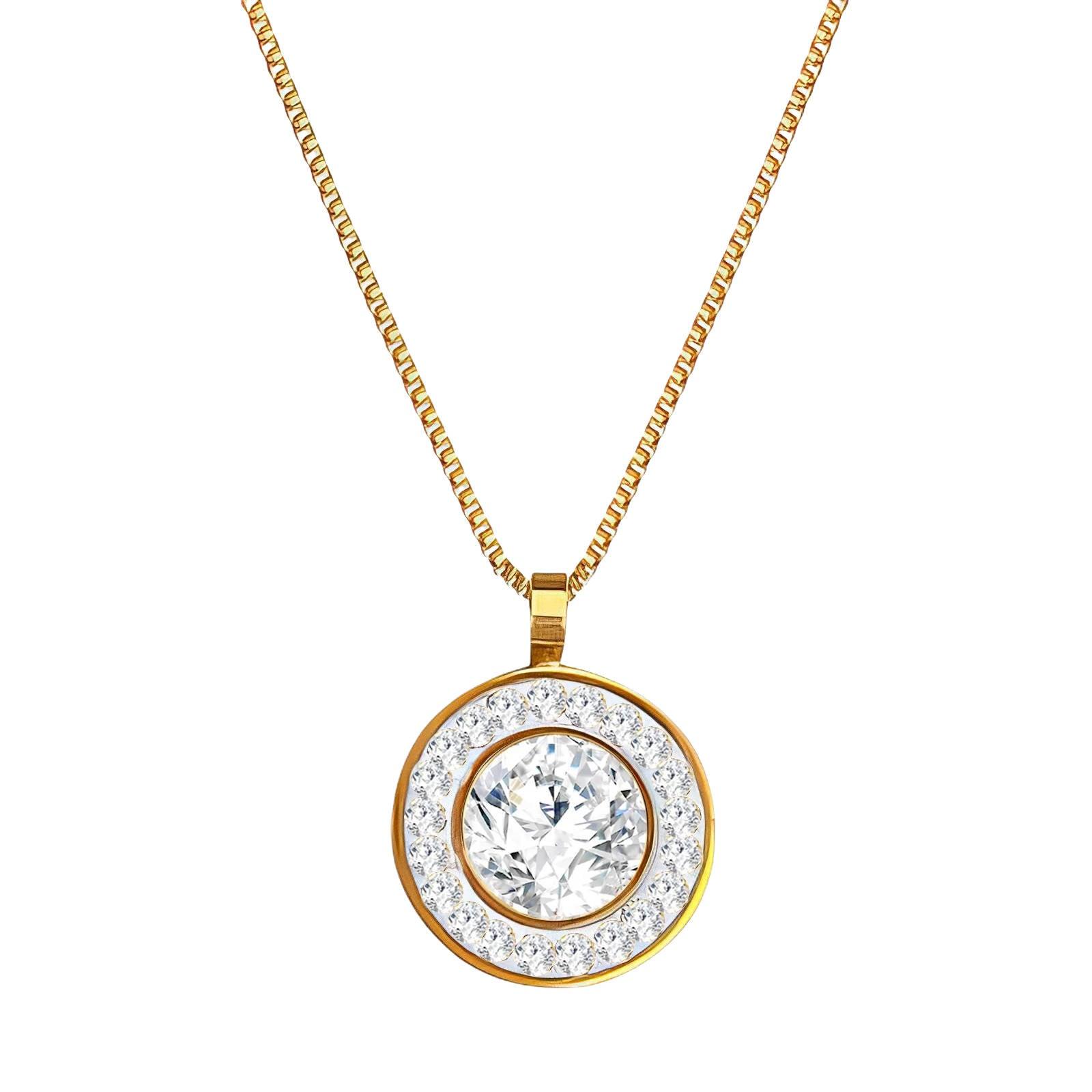 Waterproof gold plated cubic zirconia pendant necklace with adjustable 40cm chain, non-tarnish and elegant design