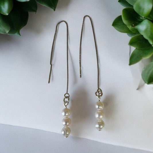 Bridal Freshwater Pearl Threader Earrings - Clio