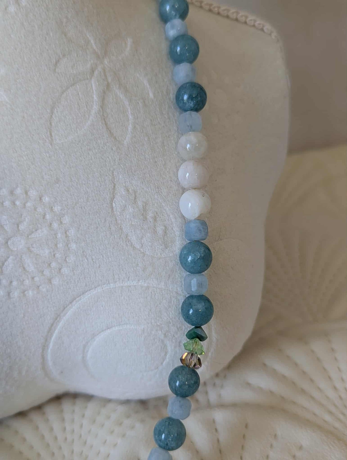 Natural Aquamarine & Moonstone Necklace with Glass Blue Heart
