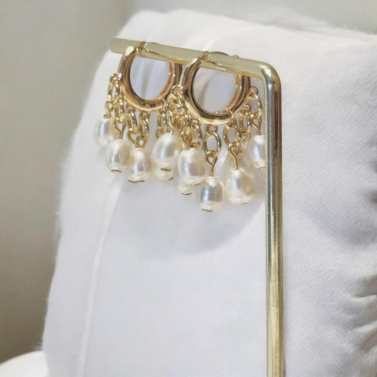 Freshwater Pearl Shaker Huggie Earrings – Brass Gold Mini Hoops