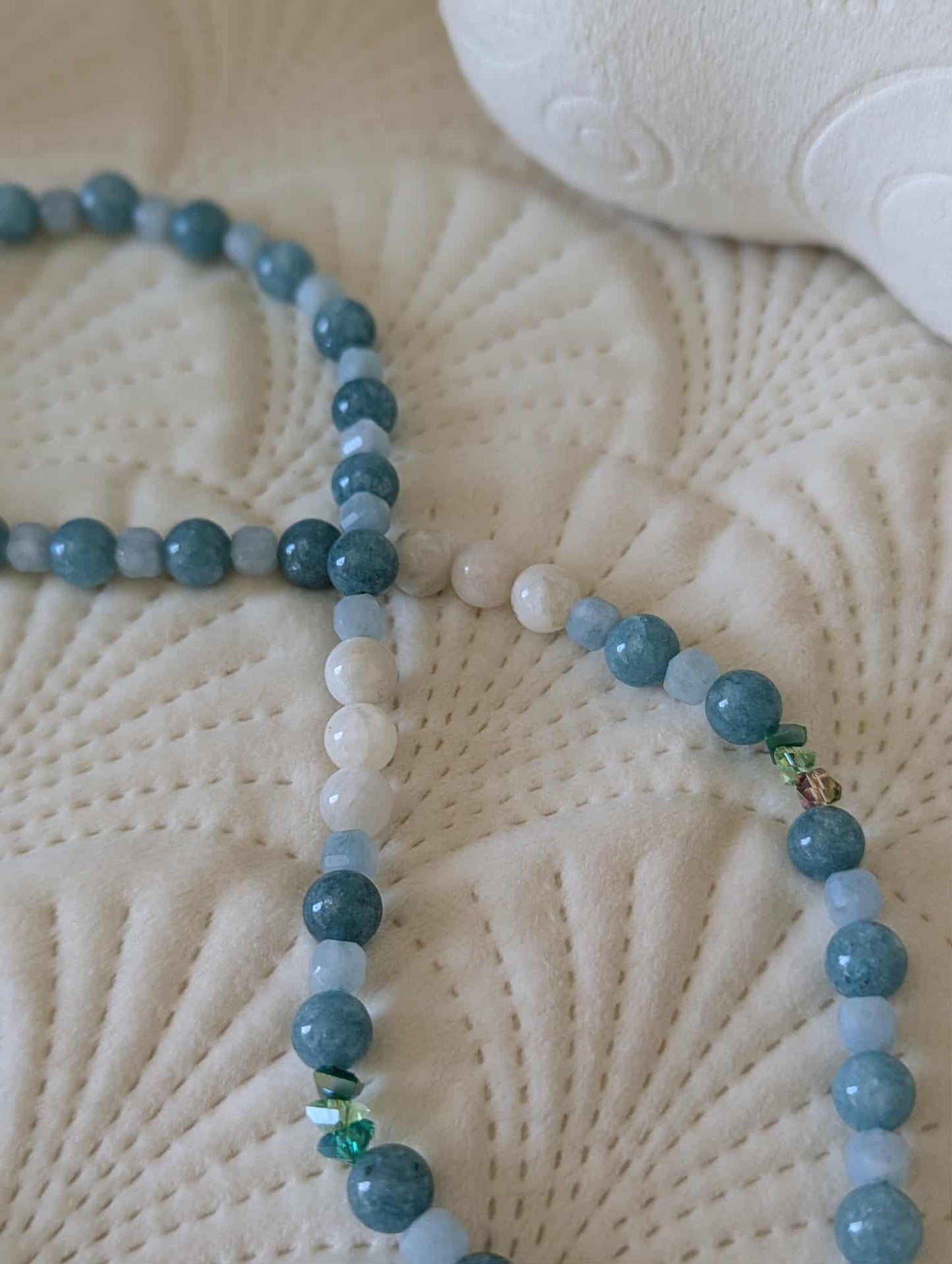 Natural Aquamarine & Moonstone Necklace with Glass Blue Heart