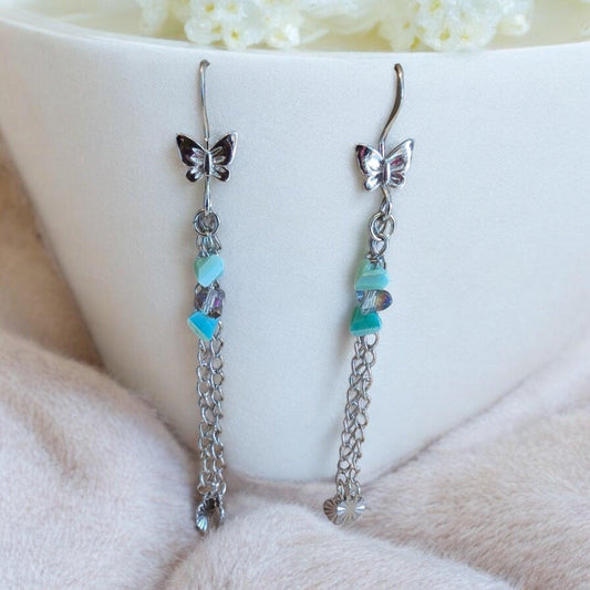 Butterfly Aquamarine Earrings – Hypoallergenic Stainless Steel