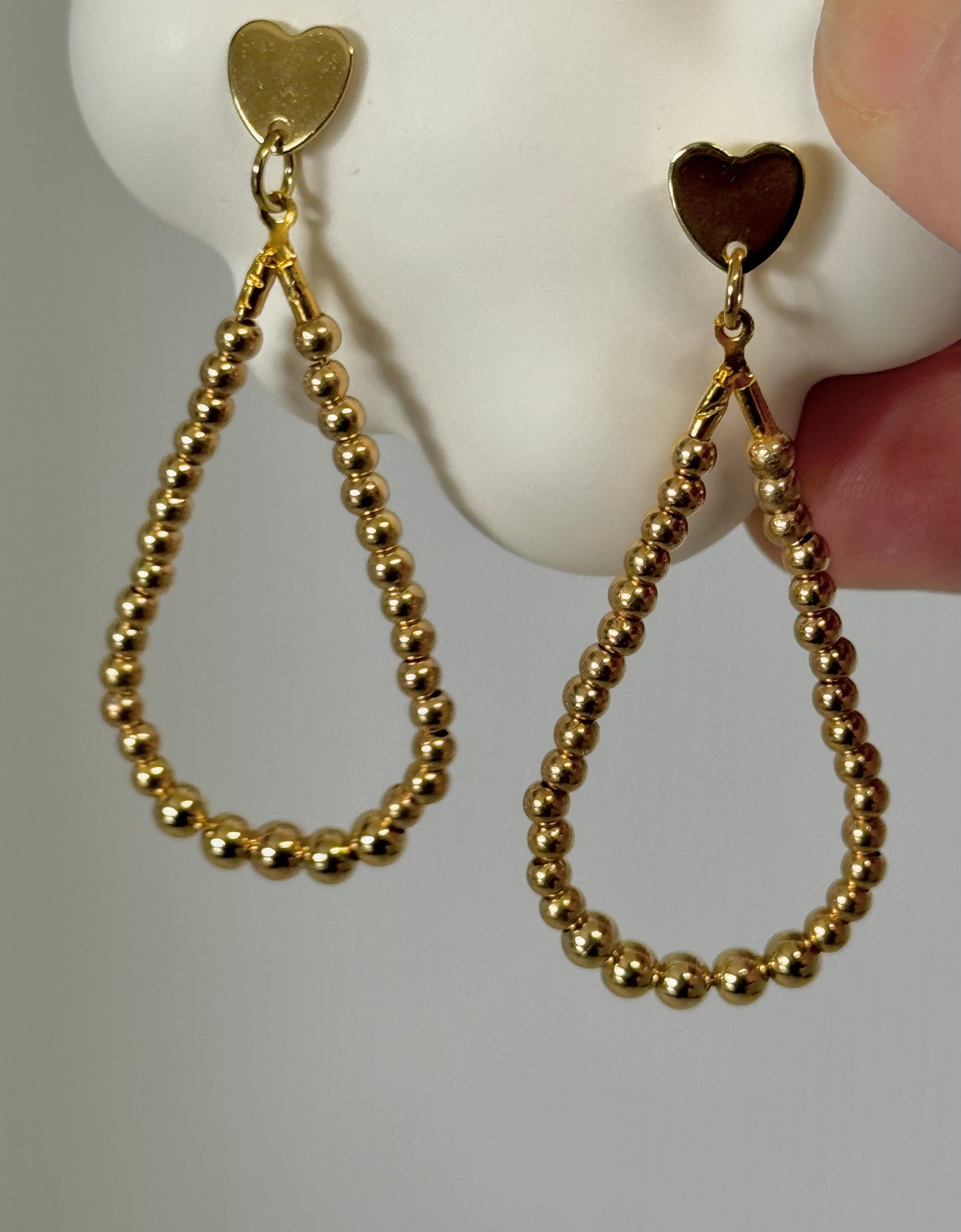 Amore 14k Gold Teardrop Hoop Earrings - Gold Beaded Hoops
