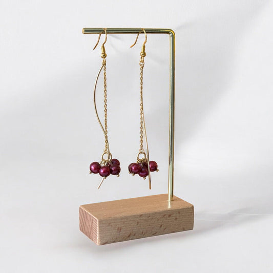 Deep Garnet Pearl Dangle Earrings – Gold Vermeil Bridal Jewellery