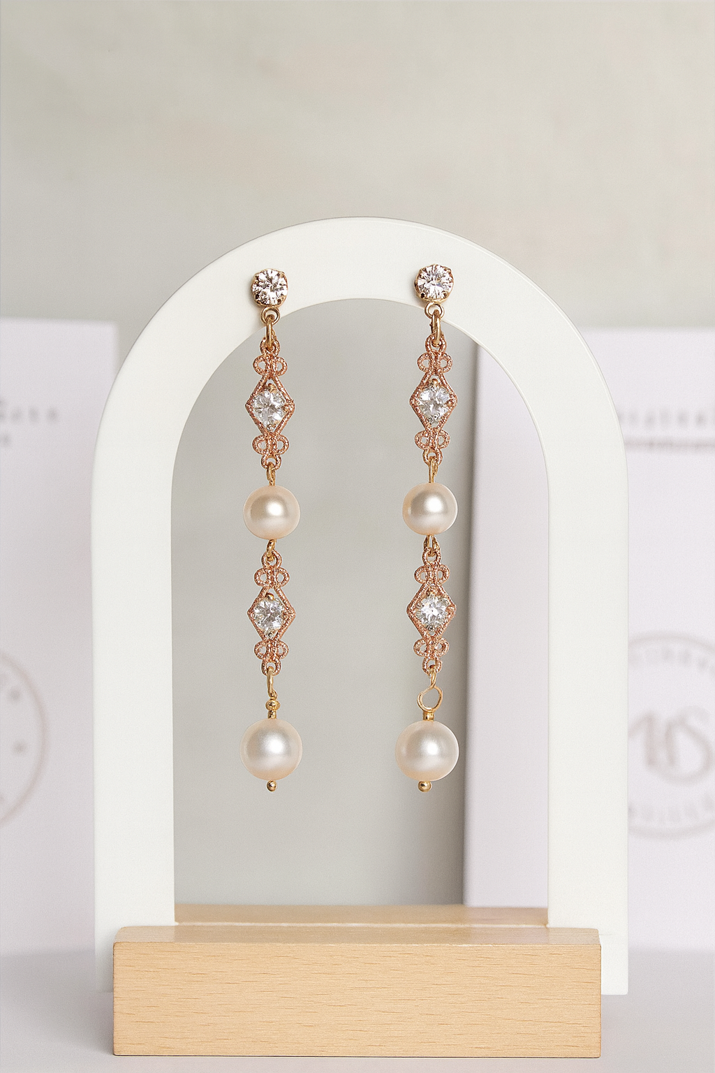 Fern Pearl & Crystal Drop Earrings