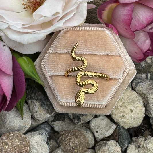 gold snake ring in ring box