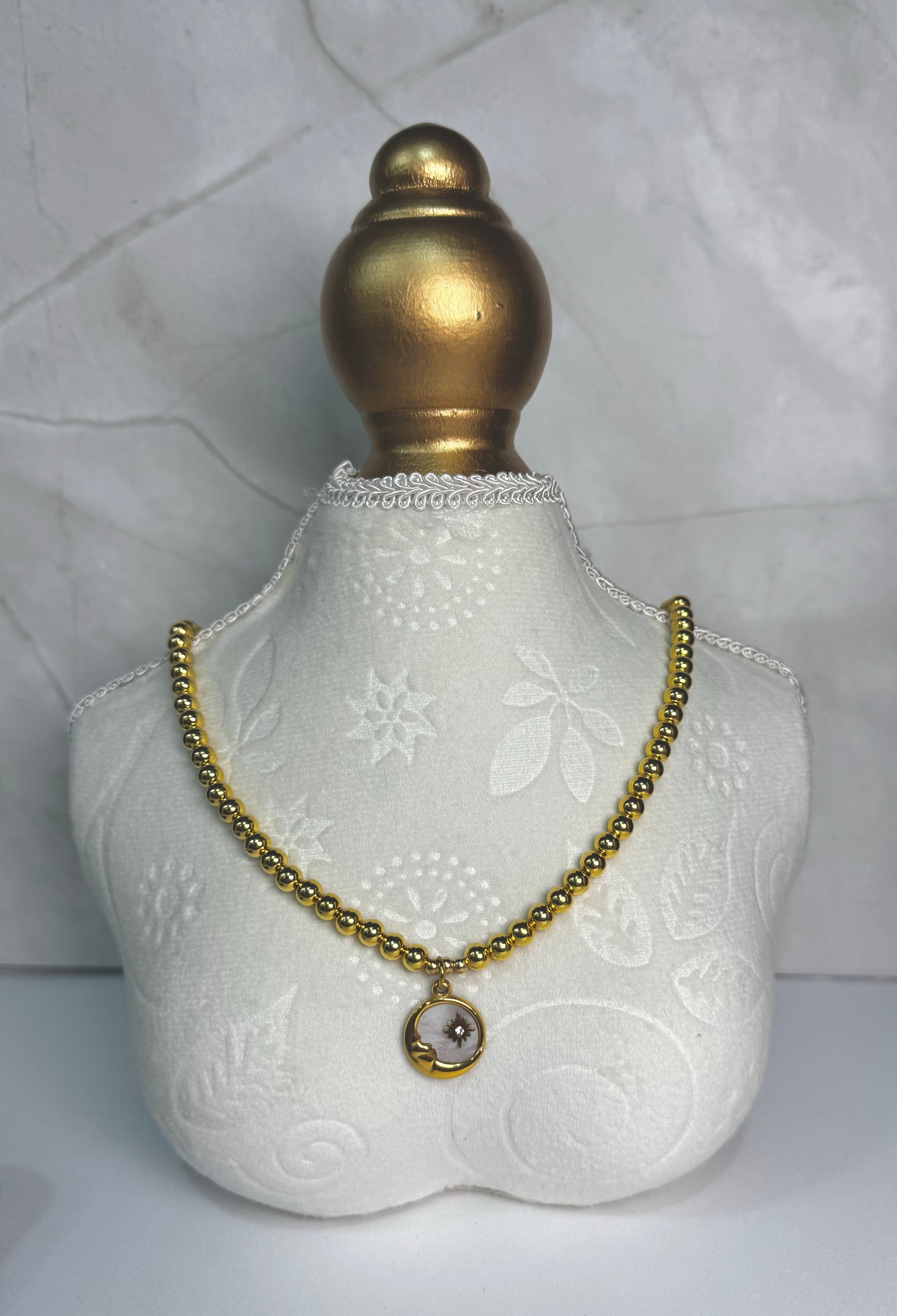 Moon Charm Beaded Choker Necklace