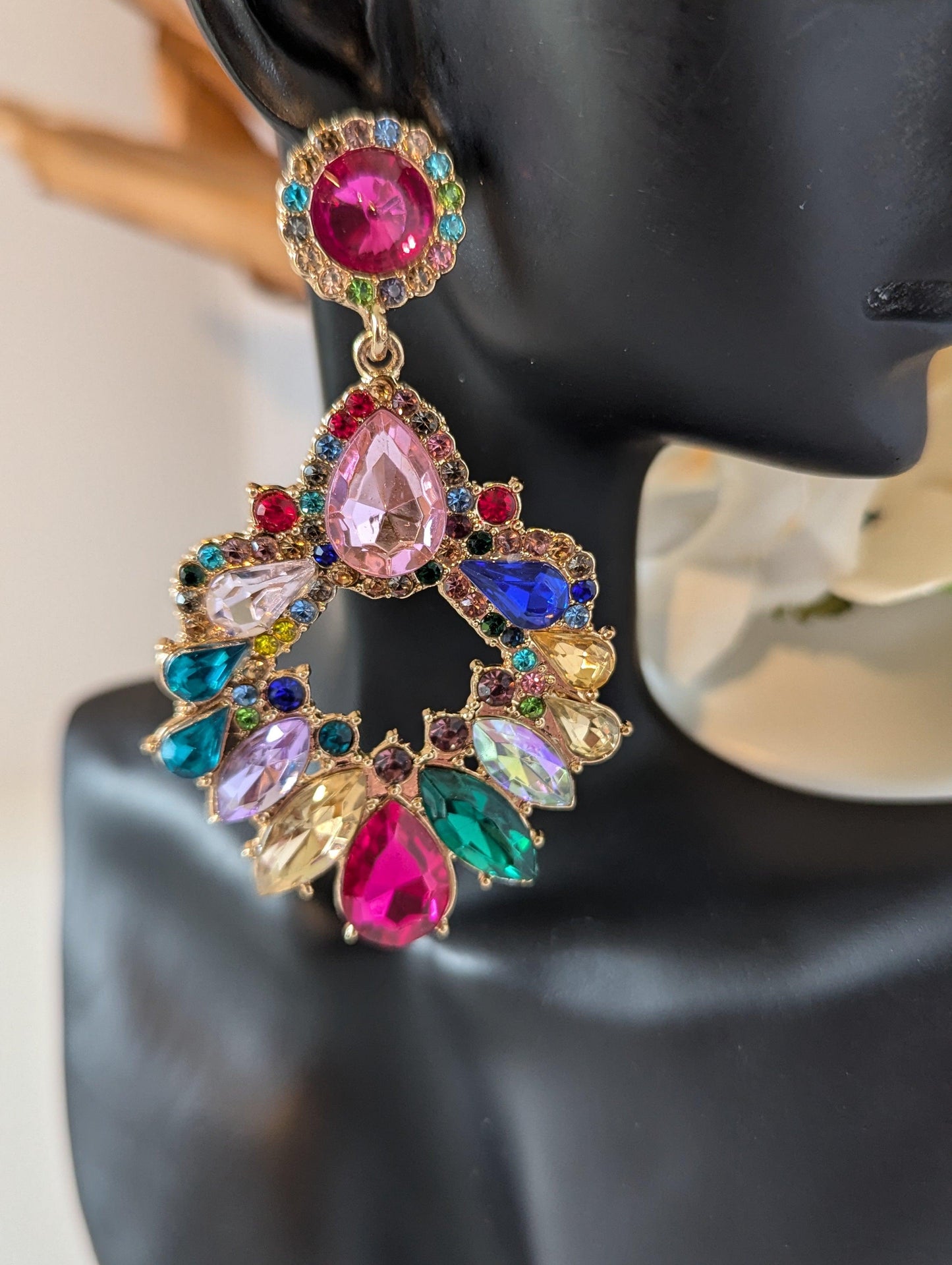 Valentina Multi-Coloured Rhinestone Drop Earrings | Statement Fashion Jewellery