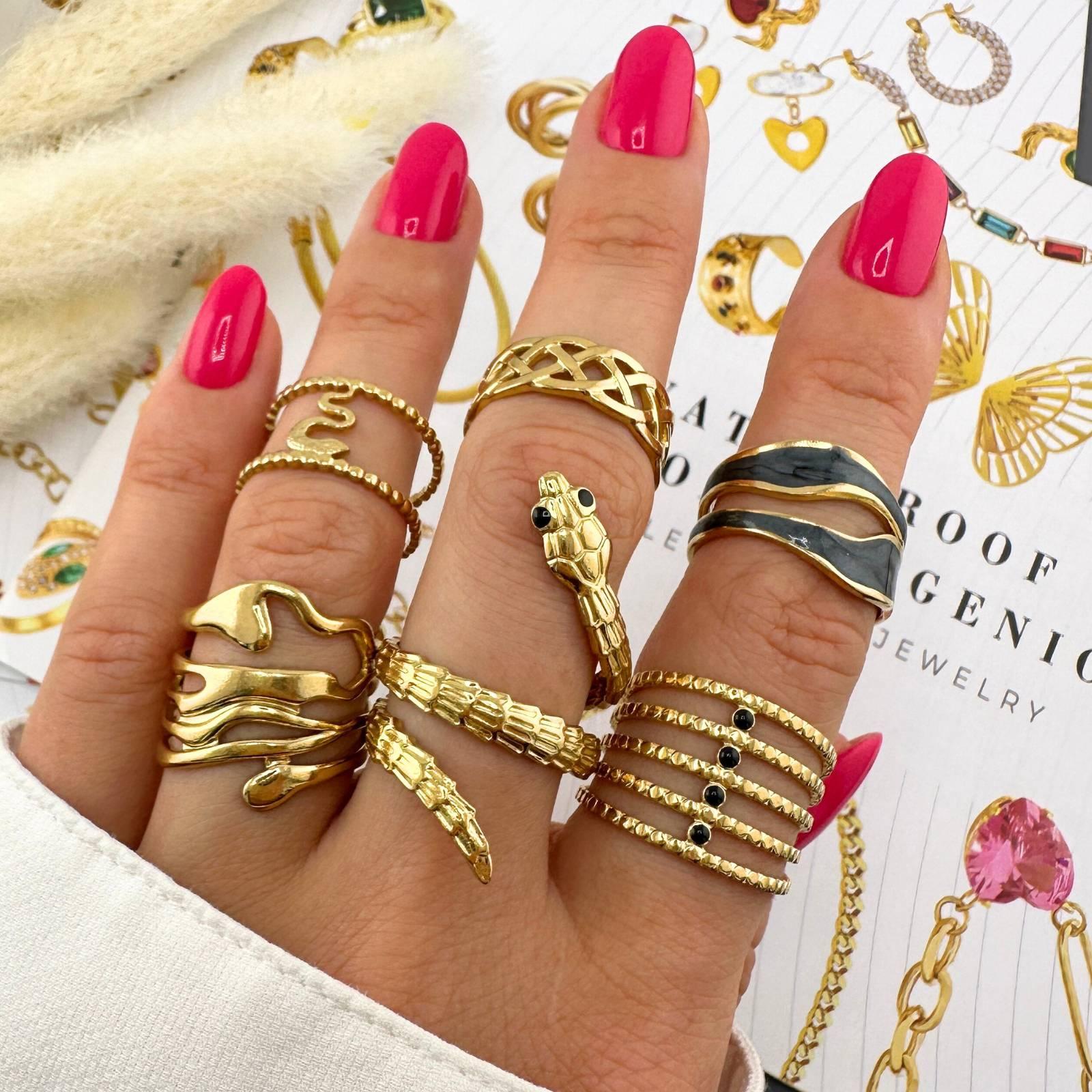 18k Gold Plated Twisted Adustable Ring with Enamel Finish image 3