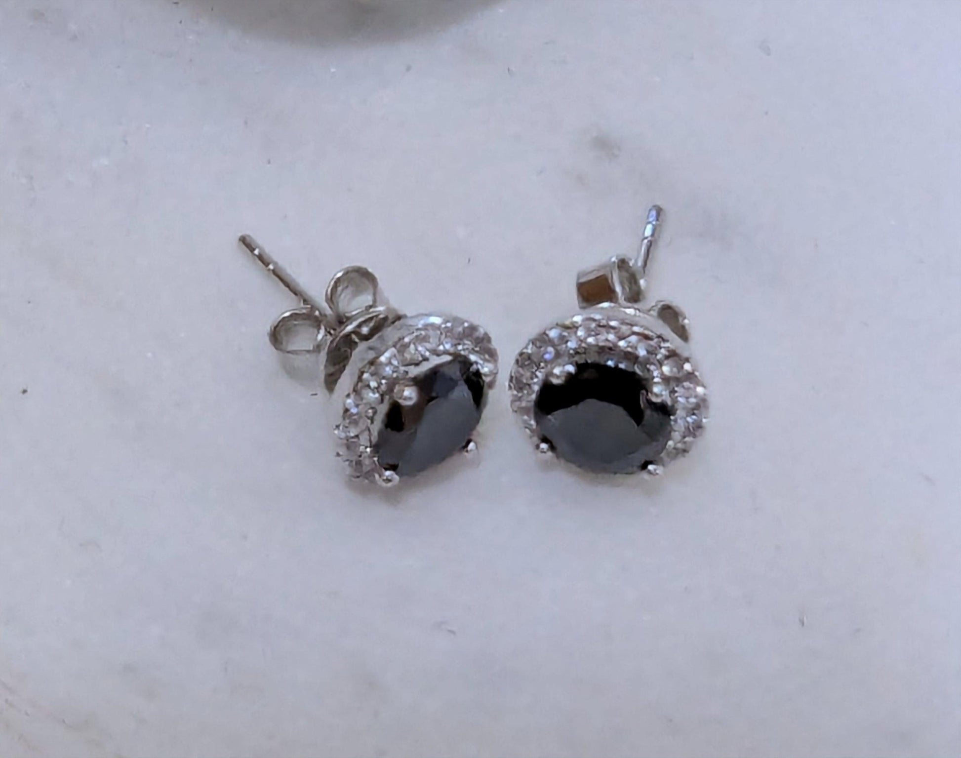 Black Moissanite Stud Earrings Round Halo 6mm image 2