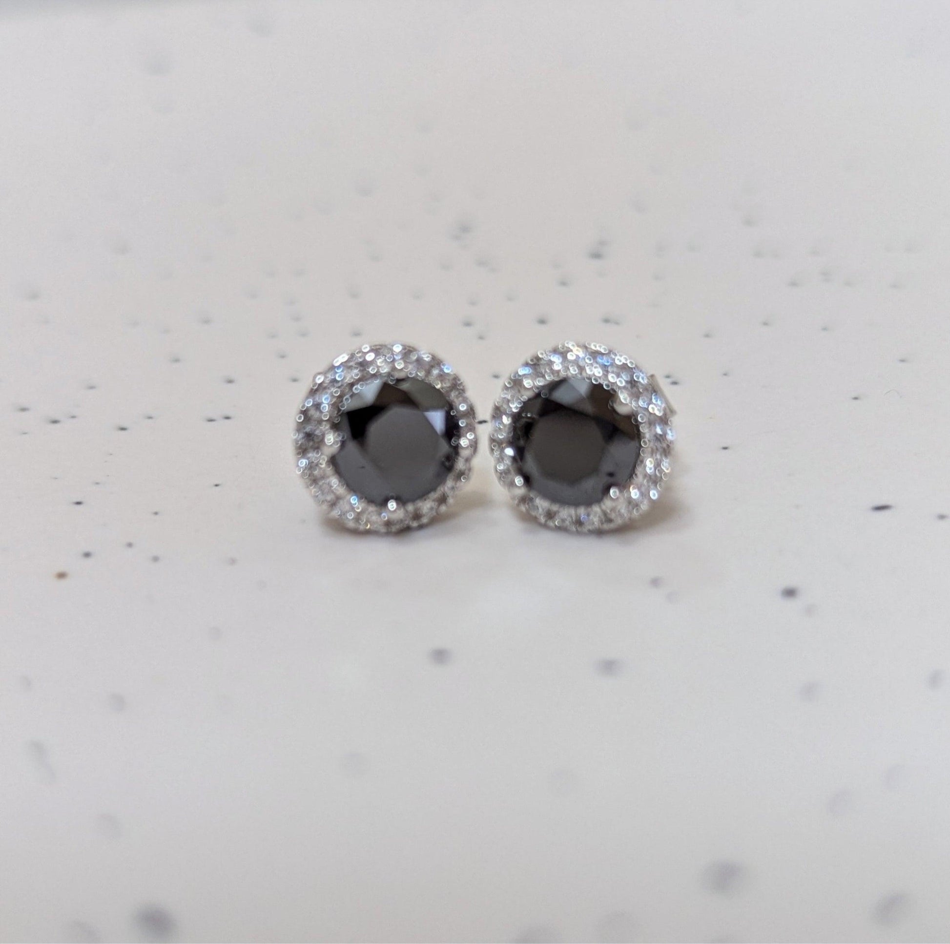 Black Moissanite Stud Earrings Round Halo 6mm image 3