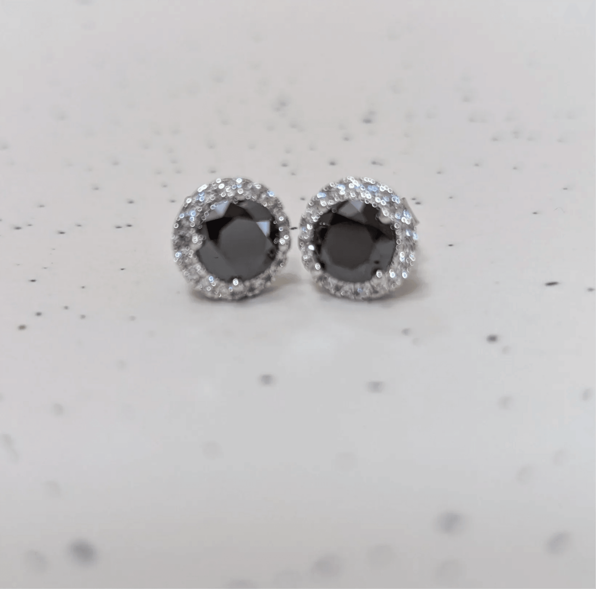 Black Moissanite Stud Earrings Round Halo 6mm image 1