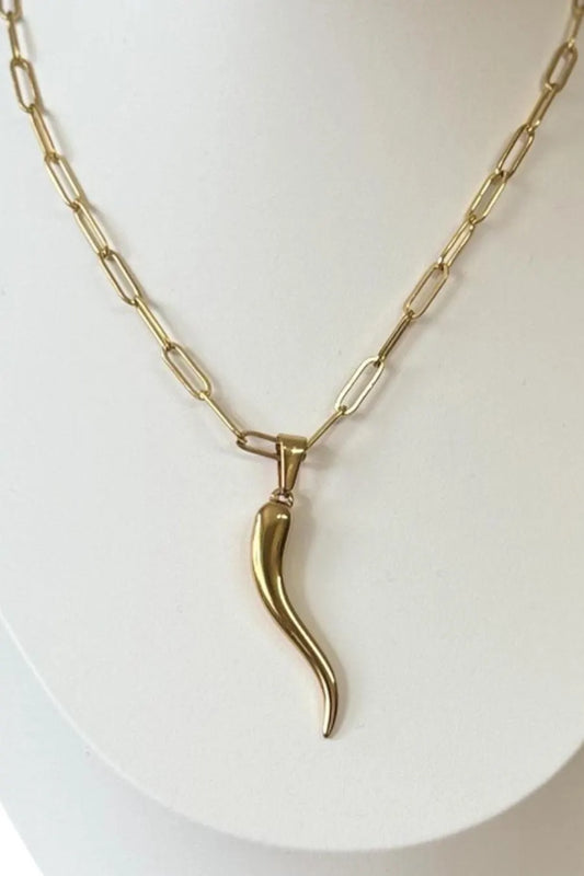 Italian Horn Necklace | 18K Gold Plated Cornicello Pendant | Good Luck Charm