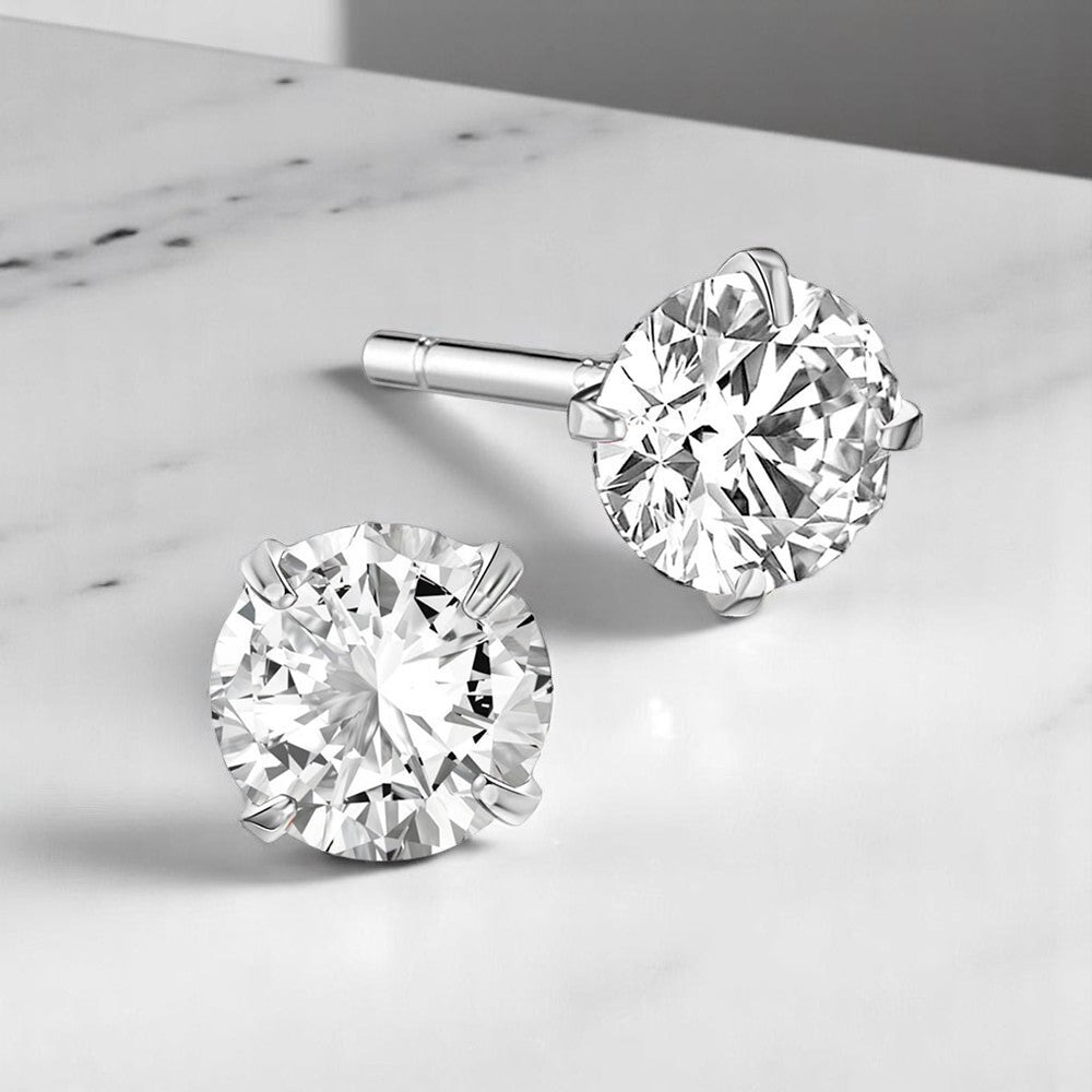 925 Sterling Silver Stud Earrings – 7mm CZ with Rhodium Plating