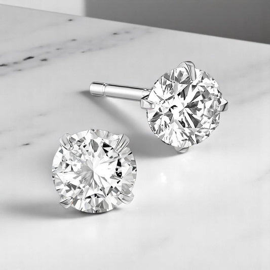 925 Sterling Silver Stud Earrings – 7mm CZ with Rhodium Plating