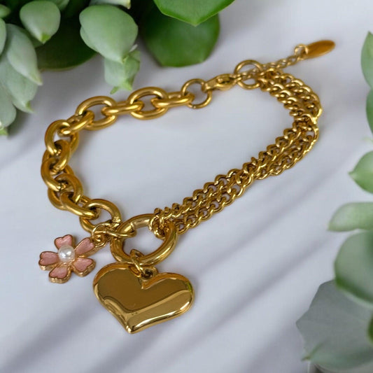 Gold Heart Charm Bracelet
