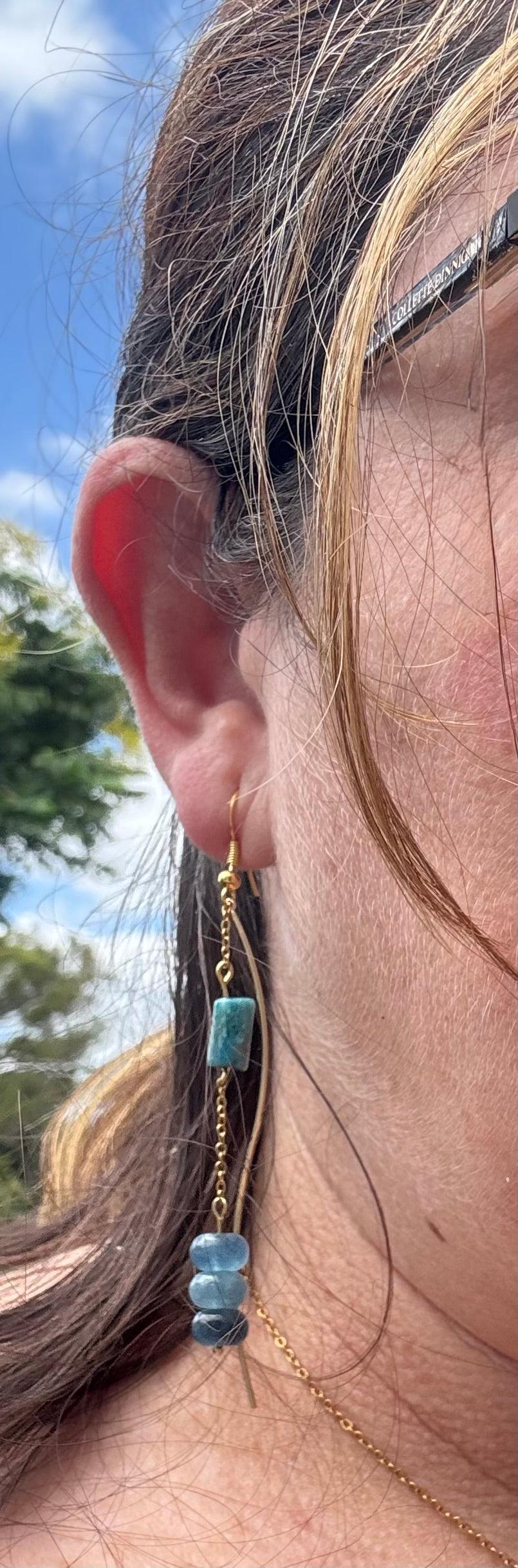 Wavy Blue Apatite Gemstone Drop Earrings