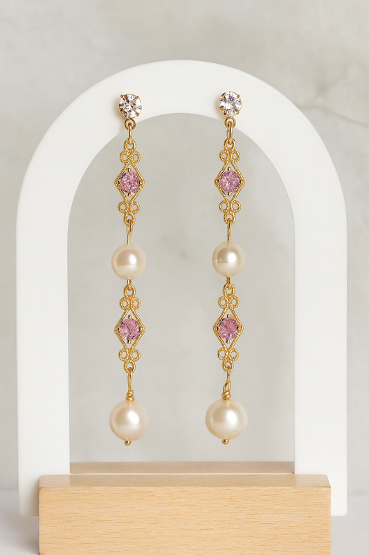 Fern Pearl & Crystal Drop Earrings