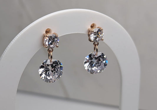 .925 Sterling Silver Rose Gold Dangle Earrings with AAA Cubic Zirconia – Sparkly Drop Stud Earrings for Women